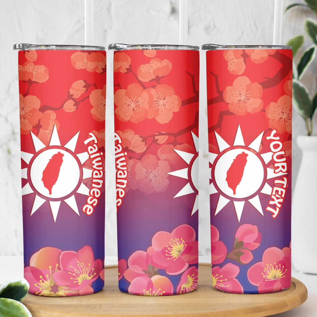 Personalised Taiwan Skinny Tumbler Taiwanese Map Mix Prunus Mume Blossoms - Wonder Print Shop