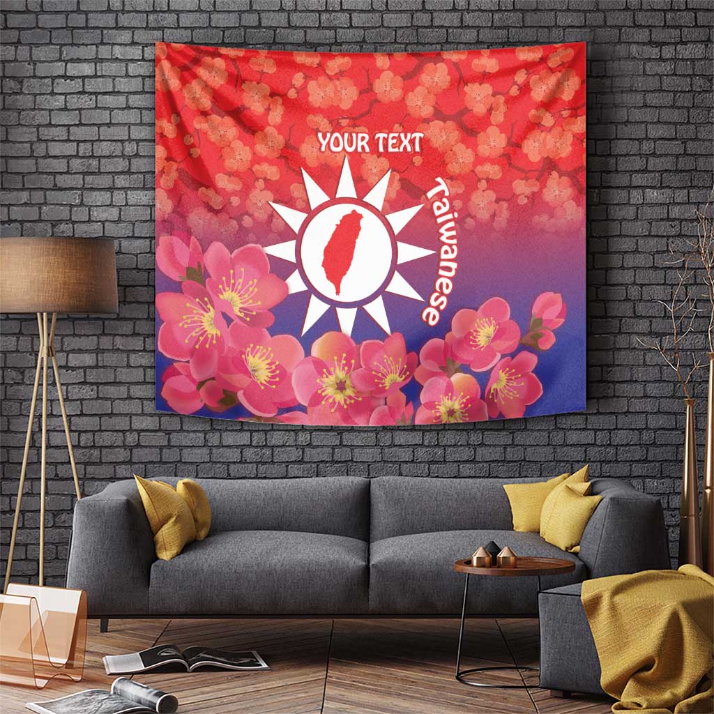 Personalised Taiwan Tapestry Taiwanese Map Mix Prunus Mume Blossoms - Wonder Print Shop