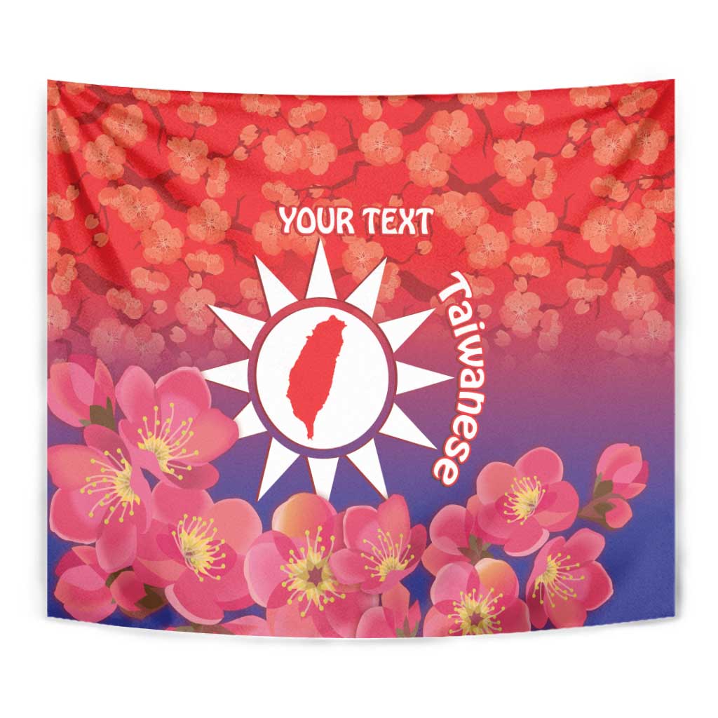 Personalised Taiwan Tapestry Taiwanese Map Mix Prunus Mume Blossoms - Wonder Print Shop