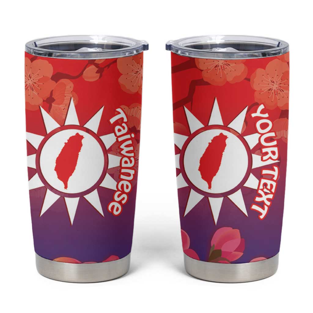 Personalised Taiwan Tumbler Cup Taiwanese Map Mix Prunus Mume Blossoms - Wonder Print Shop