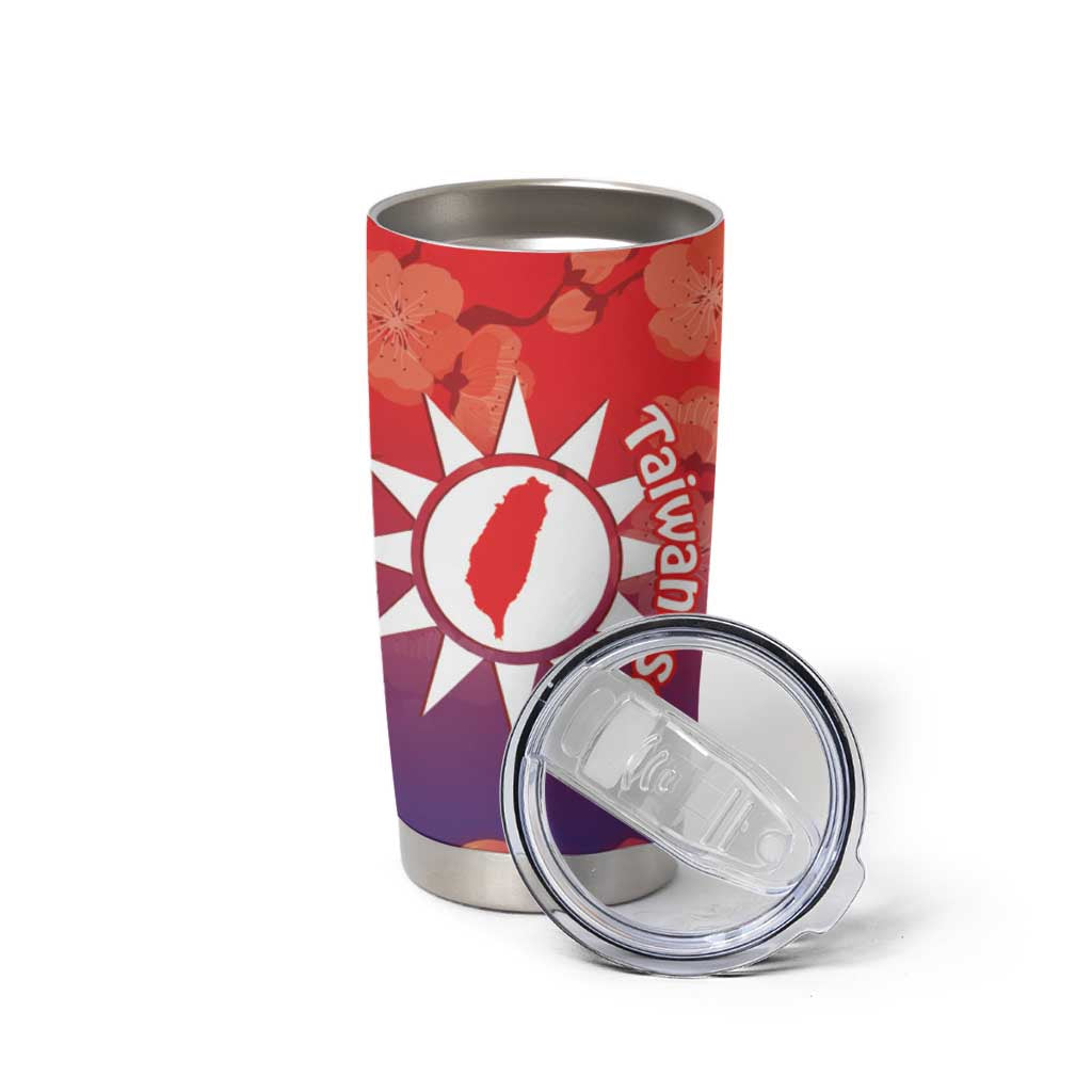 Personalised Taiwan Tumbler Cup Taiwanese Map Mix Prunus Mume Blossoms - Wonder Print Shop