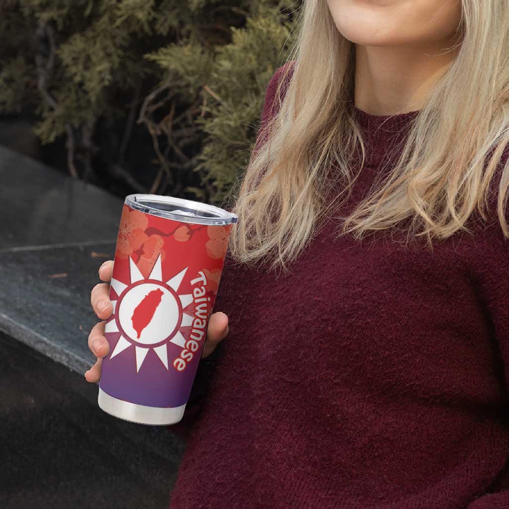 Personalised Taiwan Tumbler Cup Taiwanese Map Mix Prunus Mume Blossoms - Wonder Print Shop