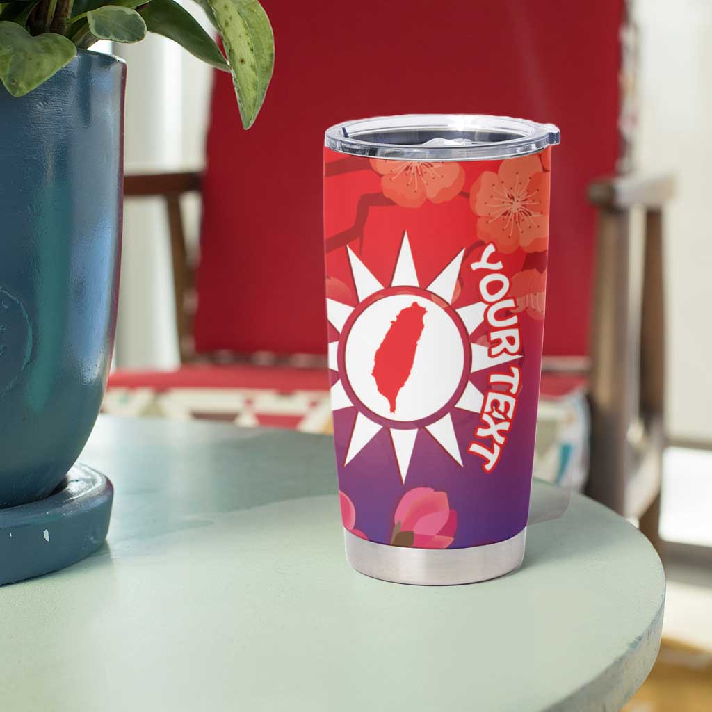 Personalised Taiwan Tumbler Cup Taiwanese Map Mix Prunus Mume Blossoms - Wonder Print Shop