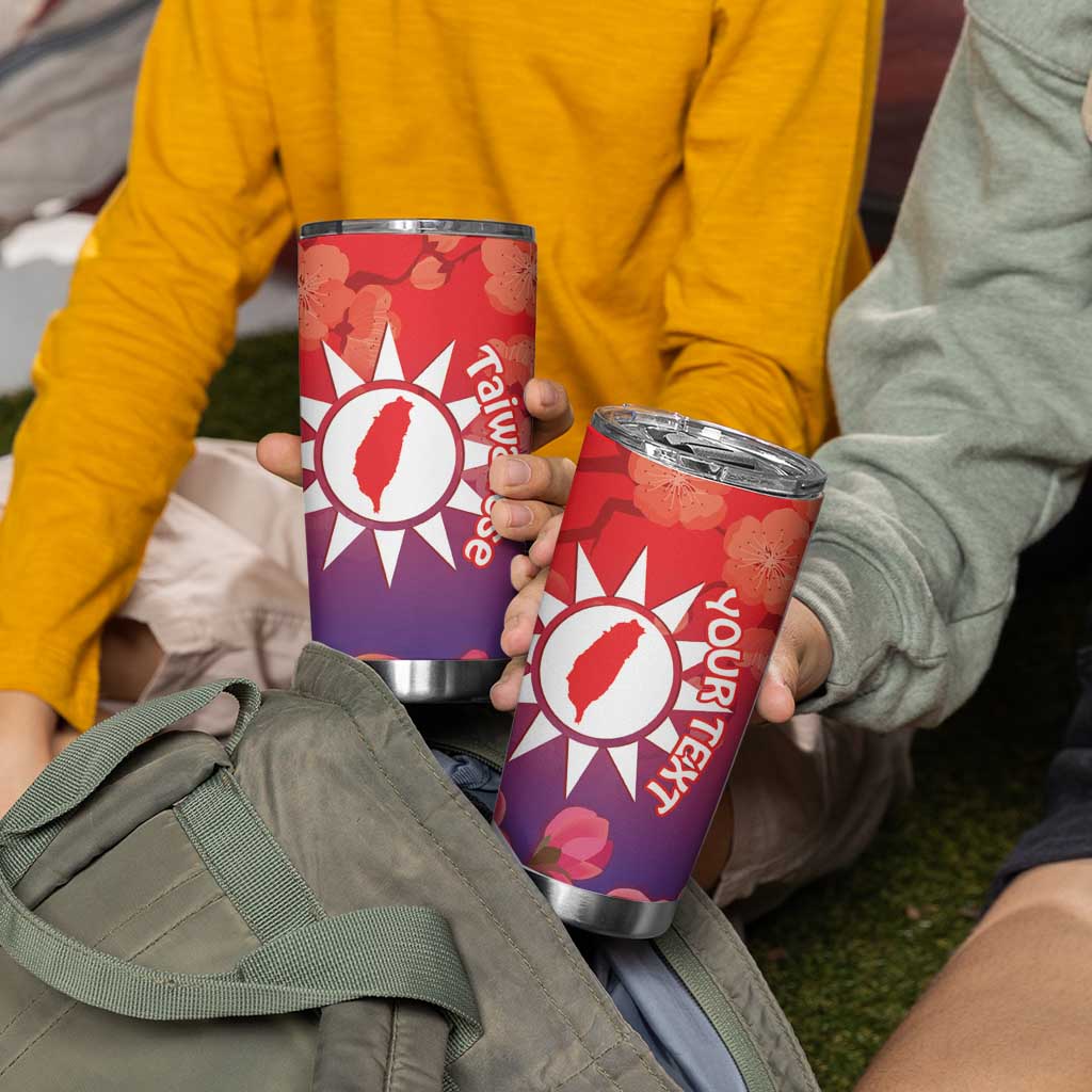 Personalised Taiwan Tumbler Cup Taiwanese Map Mix Prunus Mume Blossoms - Wonder Print Shop