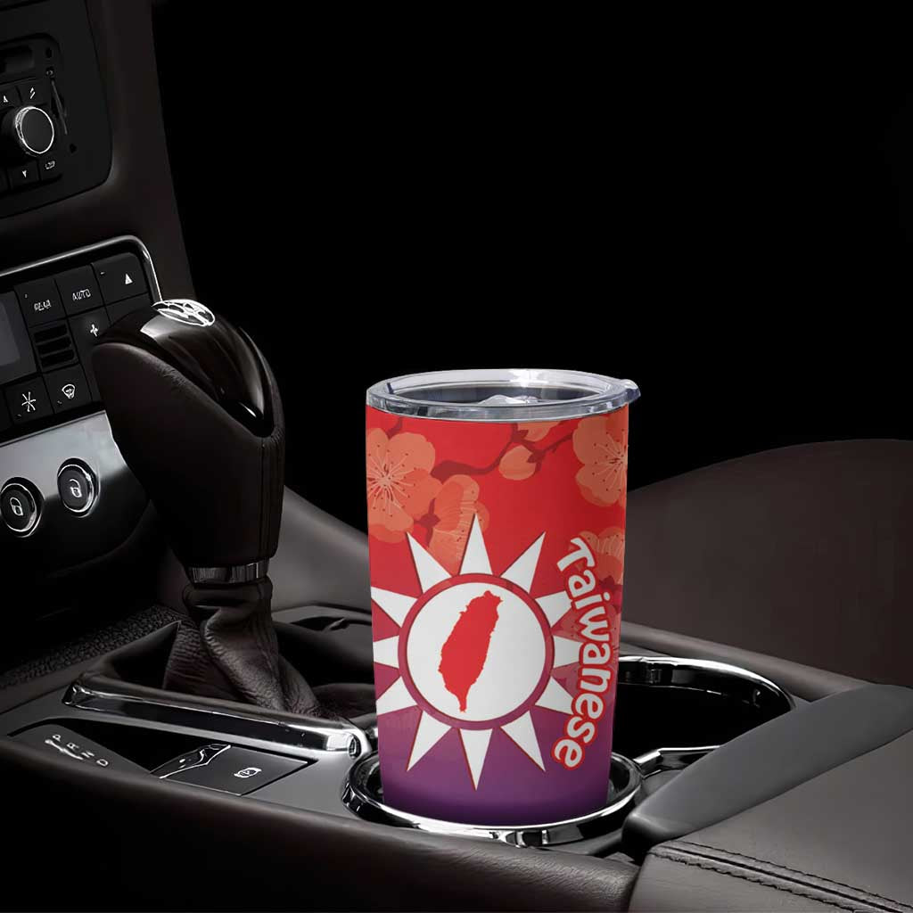 Personalised Taiwan Tumbler Cup Taiwanese Map Mix Prunus Mume Blossoms - Wonder Print Shop