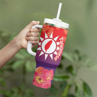 Personalised Taiwan Tumbler With Handle Taiwanese Map Mix Prunus Mume Blossoms - Wonder Print Shop