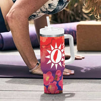 Personalised Taiwan Tumbler With Handle Taiwanese Map Mix Prunus Mume Blossoms - Wonder Print Shop