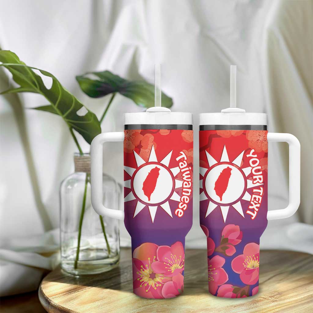 Personalised Taiwan Tumbler With Handle Taiwanese Map Mix Prunus Mume Blossoms - Wonder Print Shop