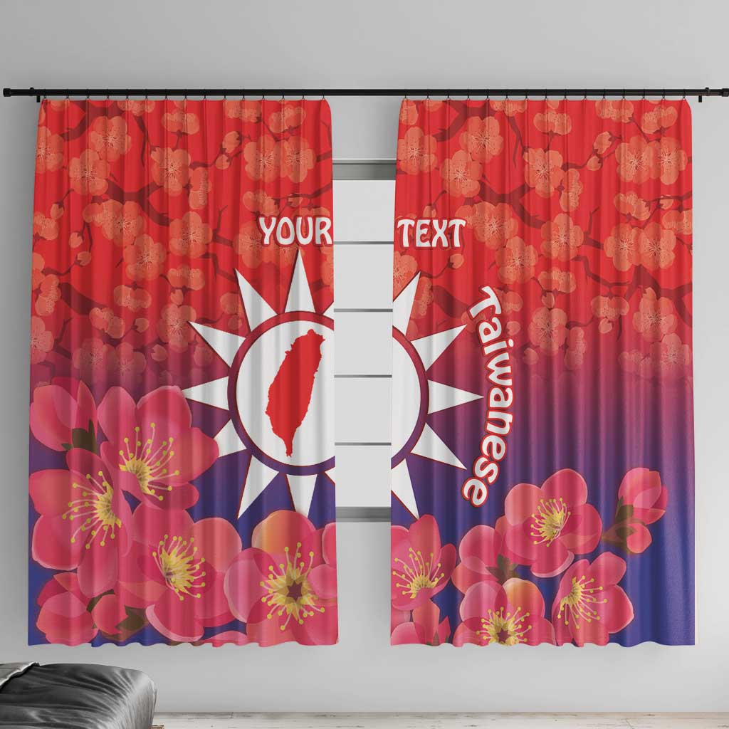 Personalised Taiwan Window Curtain Taiwanese Map Mix Prunus Mume Blossoms - Wonder Print Shop