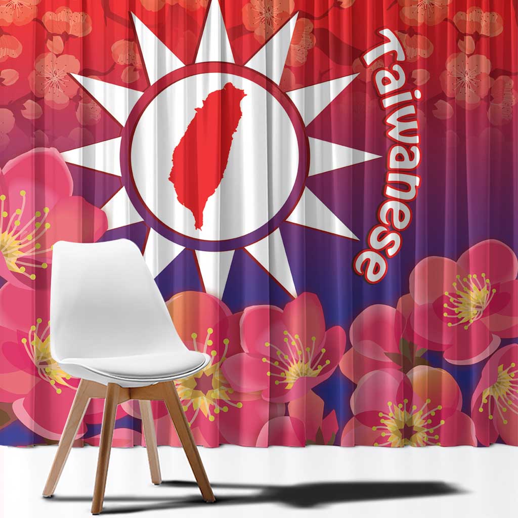 Personalised Taiwan Window Curtain Taiwanese Map Mix Prunus Mume Blossoms - Wonder Print Shop