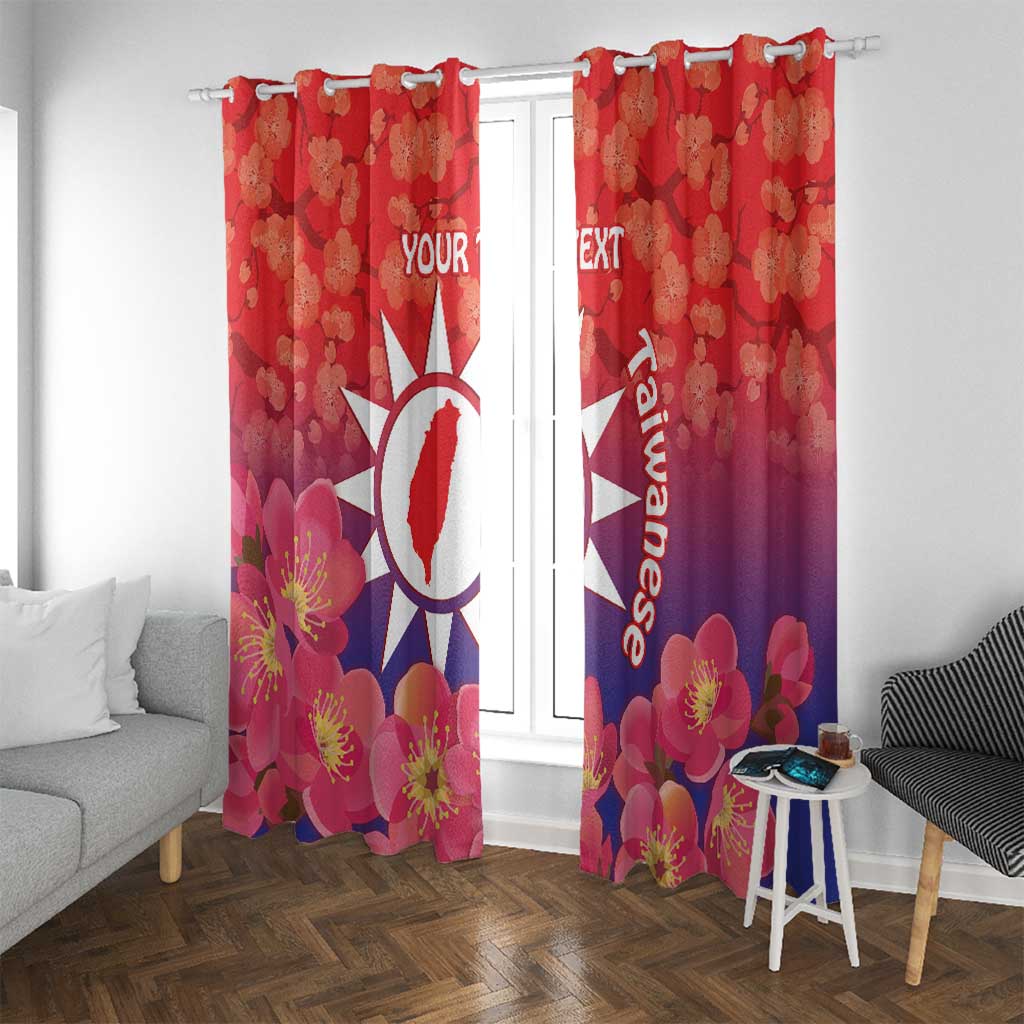 Personalised Taiwan Window Curtain Taiwanese Map Mix Prunus Mume Blossoms - Wonder Print Shop