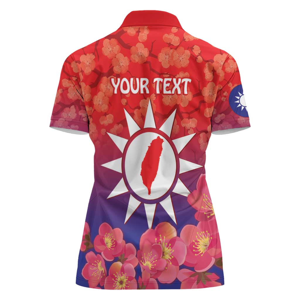 Personalised Taiwan Women Polo Shirt Taiwanese Map Mix Prunus Mume Blossoms - Wonder Print Shop