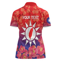 Personalised Taiwan Women Polo Shirt Taiwanese Map Mix Prunus Mume Blossoms - Wonder Print Shop