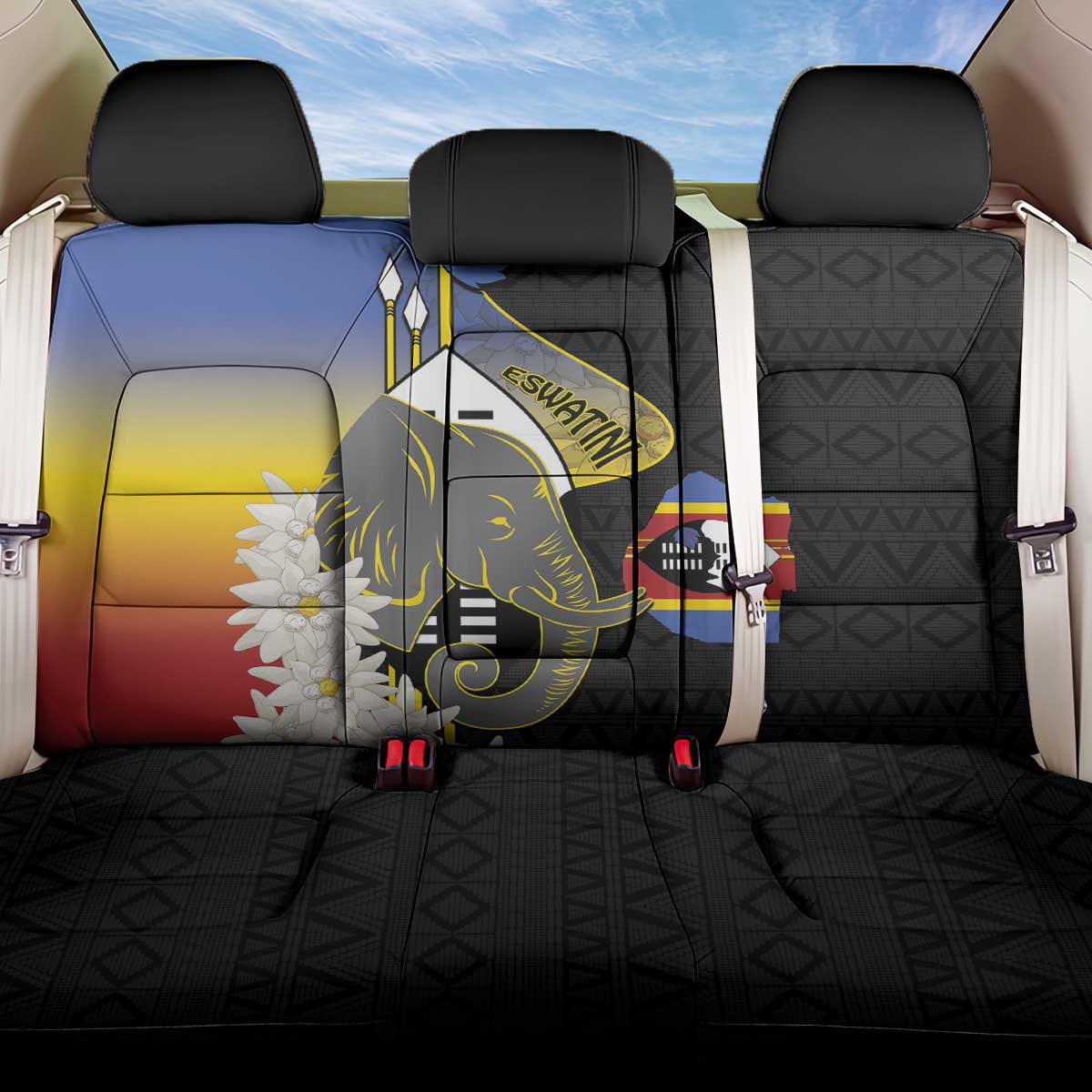 Eswatini Independence Day Back Car Seat Cover Swaziland Nguni Shield African Pattern - Wonder Print Shop