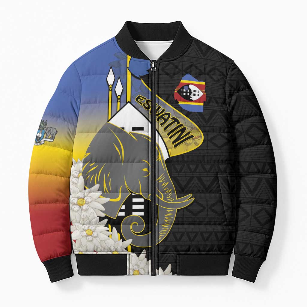 Eswatini Independence Day Bomber Puffer Jacket Swaziland Nguni Shield African Pattern - Wonder Print Shop