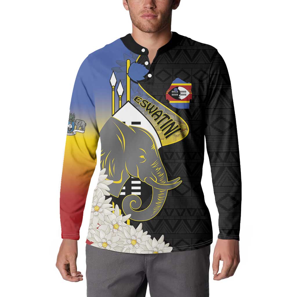 Eswatini Independence Day Button Sweatshirt Swaziland Nguni Shield African Pattern - Wonder Print Shop