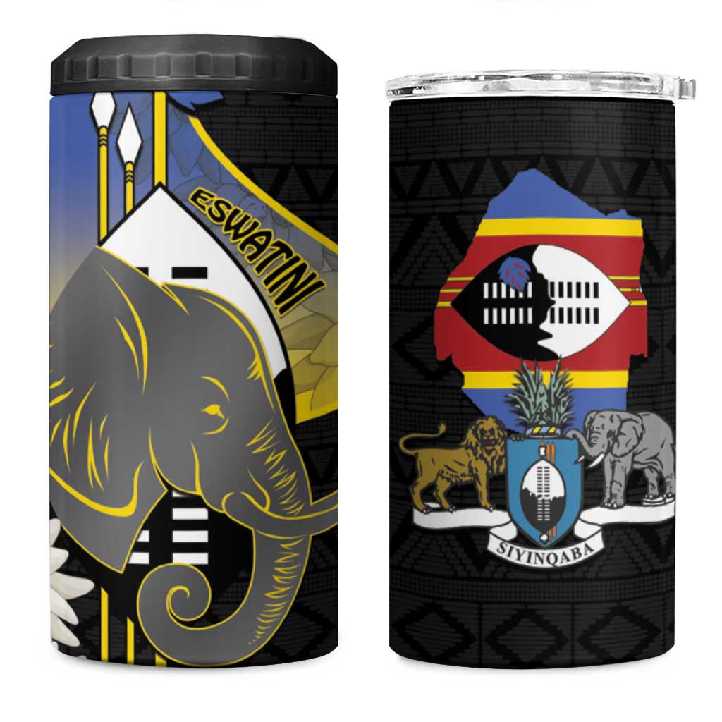 Eswatini Independence Day 4 in 1 Can Cooler Tumbler Swaziland Nguni Shield African Pattern - Wonder Print Shop