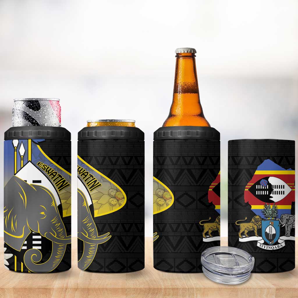 Eswatini Independence Day 4 in 1 Can Cooler Tumbler Swaziland Nguni Shield African Pattern - Wonder Print Shop