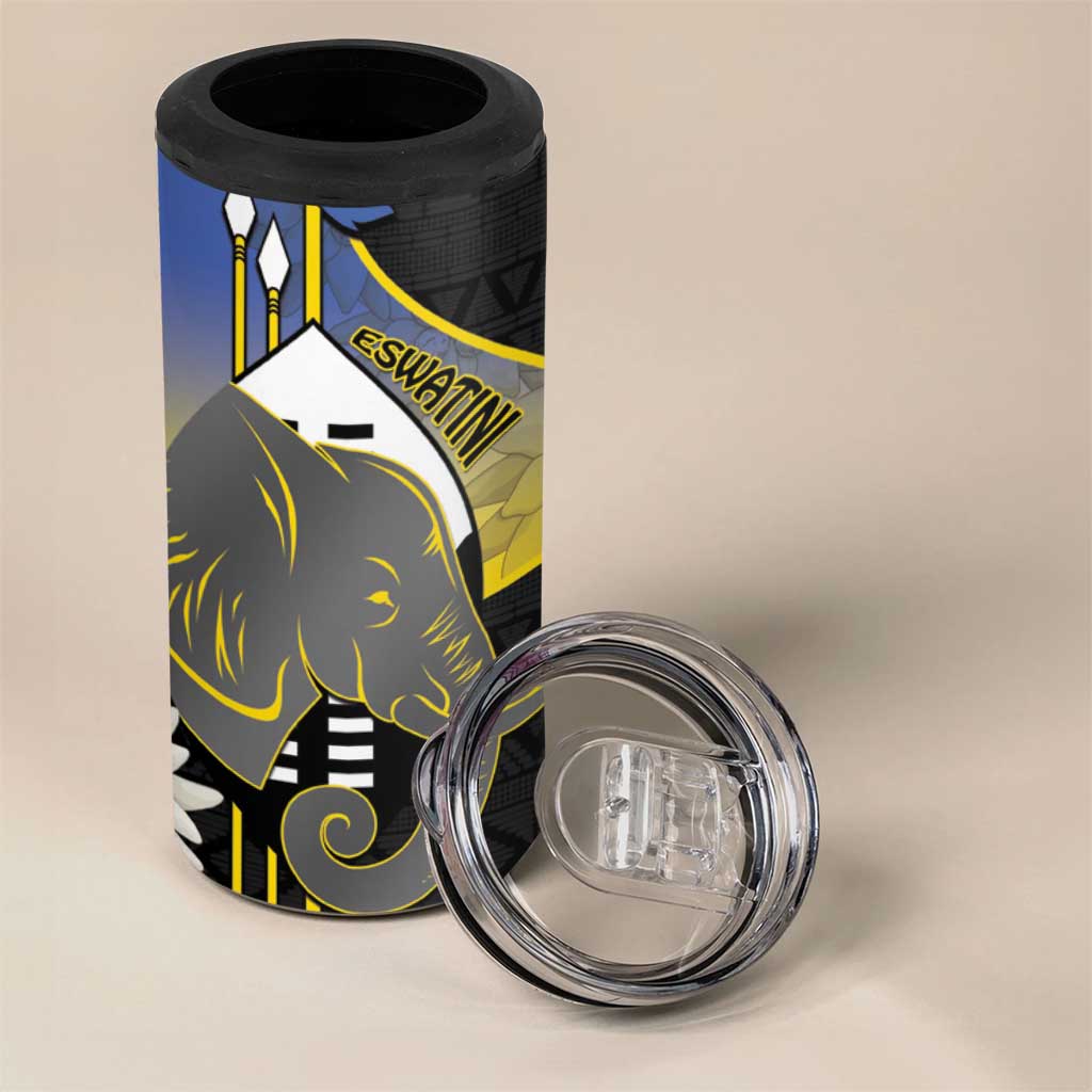 Eswatini Independence Day 4 in 1 Can Cooler Tumbler Swaziland Nguni Shield African Pattern - Wonder Print Shop