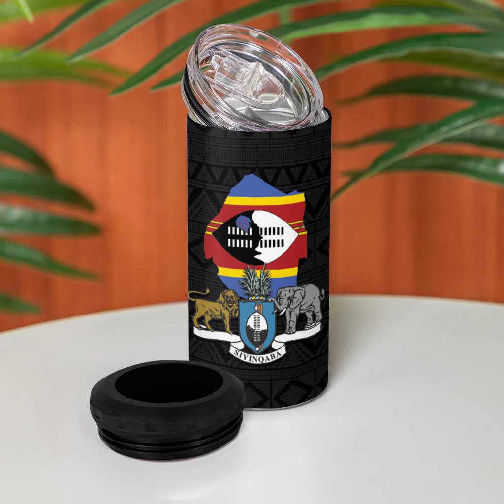 Eswatini Independence Day 4 in 1 Can Cooler Tumbler Swaziland Nguni Shield African Pattern - Wonder Print Shop