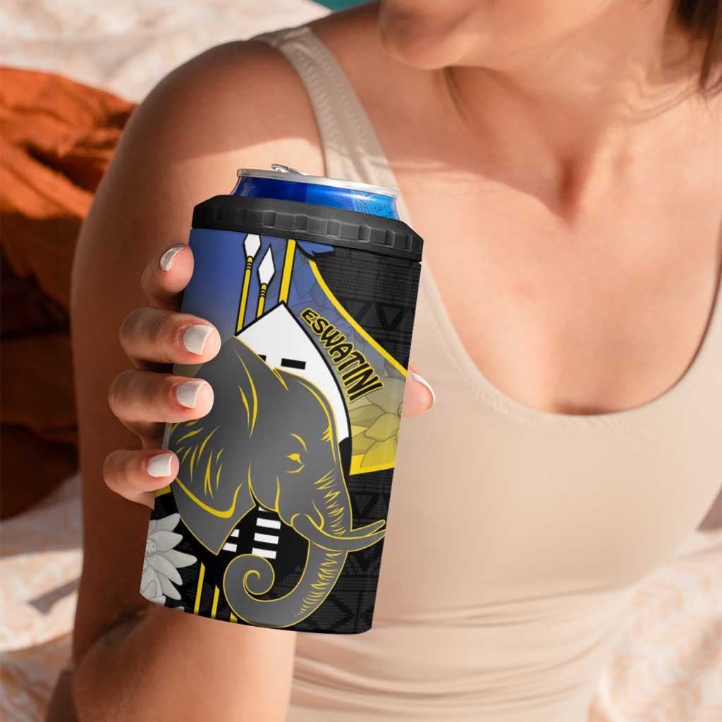 Eswatini Independence Day 4 in 1 Can Cooler Tumbler Swaziland Nguni Shield African Pattern - Wonder Print Shop