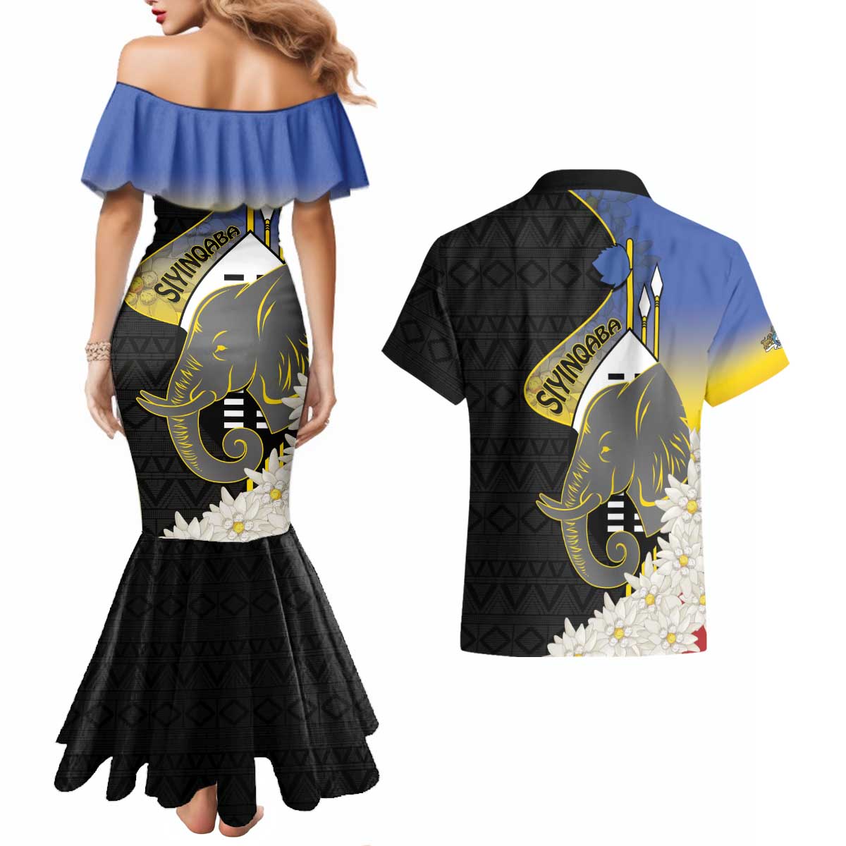Eswatini Independence Day Couples Matching Mermaid Dress and Hawaiian Shirt Swaziland Nguni Shield African Pattern - Wonder Print Shop