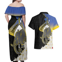 Eswatini Independence Day Couples Matching Off Shoulder Maxi Dress and Hawaiian Shirt Swaziland Nguni Shield African Pattern - Wonder Print Shop