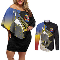 Eswatini Independence Day Couples Matching Off Shoulder Short Dress and Long Sleeve Button Shirt Swaziland Nguni Shield African Pattern - Wonder Print Shop