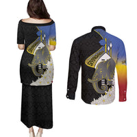 Eswatini Independence Day Couples Matching Puletasi and Long Sleeve Button Shirt Swaziland Nguni Shield African Pattern - Wonder Print Shop