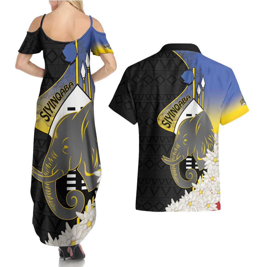 Eswatini Independence Day Couples Matching Summer Maxi Dress and Hawaiian Shirt Swaziland Nguni Shield African Pattern - Wonder Print Shop