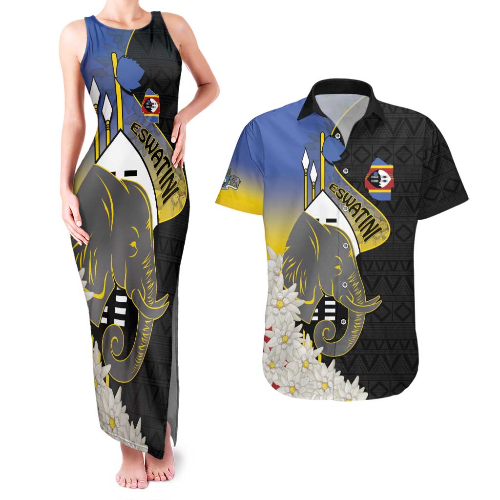 Eswatini Independence Day Couples Matching Tank Maxi Dress and Hawaiian Shirt Swaziland Nguni Shield African Pattern - Wonder Print Shop