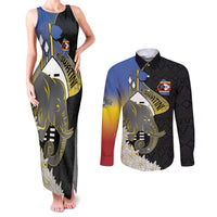 Eswatini Independence Day Couples Matching Tank Maxi Dress and Long Sleeve Button Shirt Swaziland Nguni Shield African Pattern - Wonder Print Shop