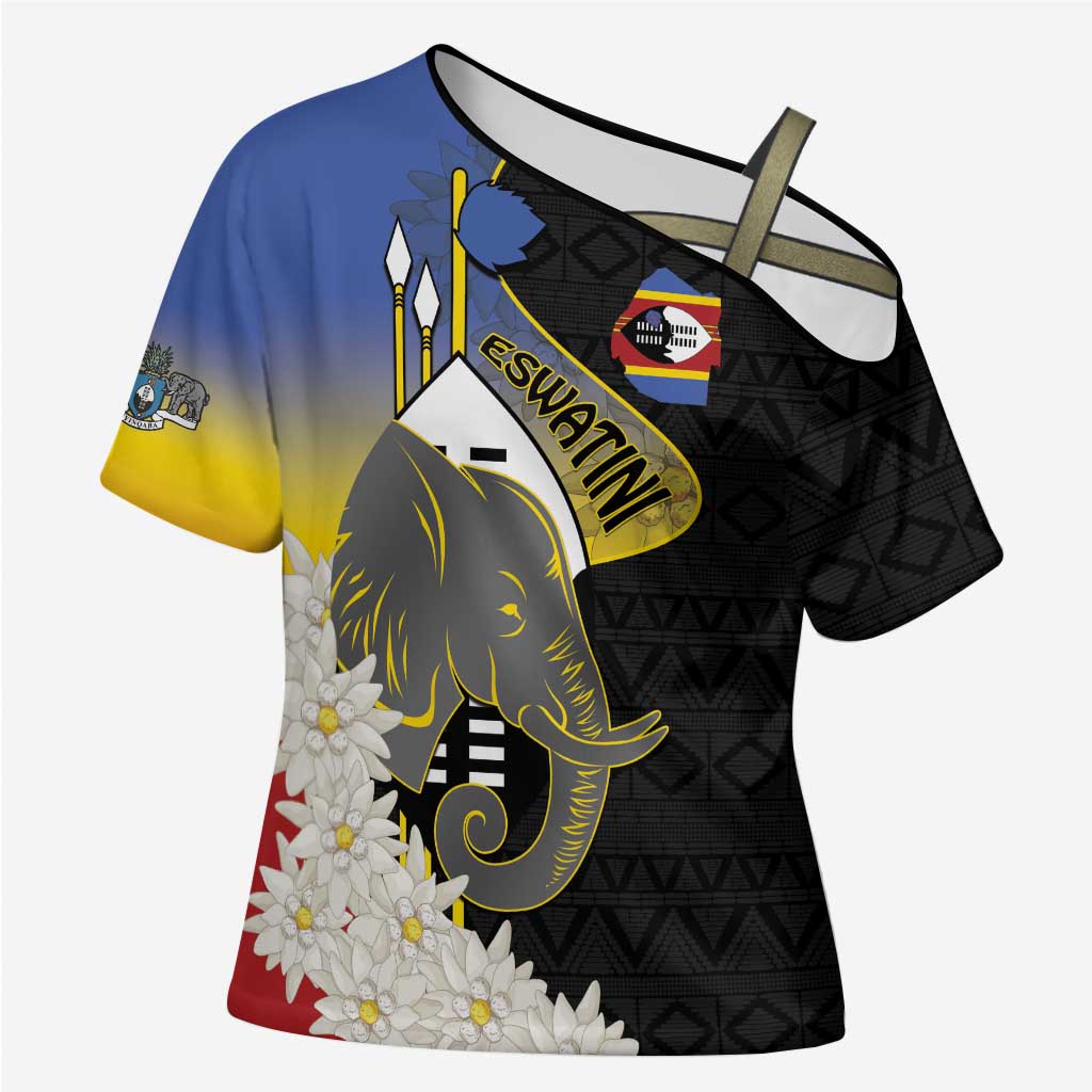 Eswatini Independence Day Cross Shoulder Shirt Swaziland Nguni Shield African Pattern - Wonder Print Shop