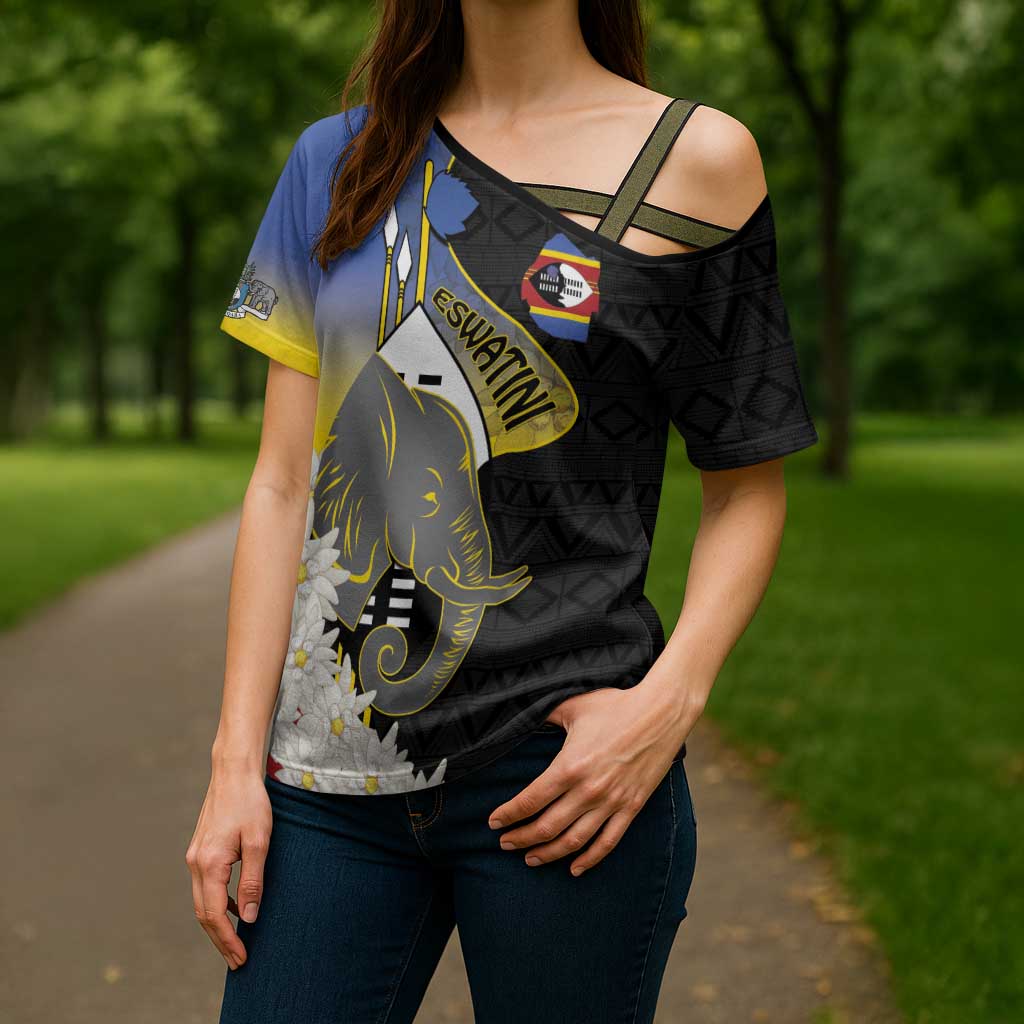 Eswatini Independence Day Cross Shoulder Shirt Swaziland Nguni Shield African Pattern - Wonder Print Shop