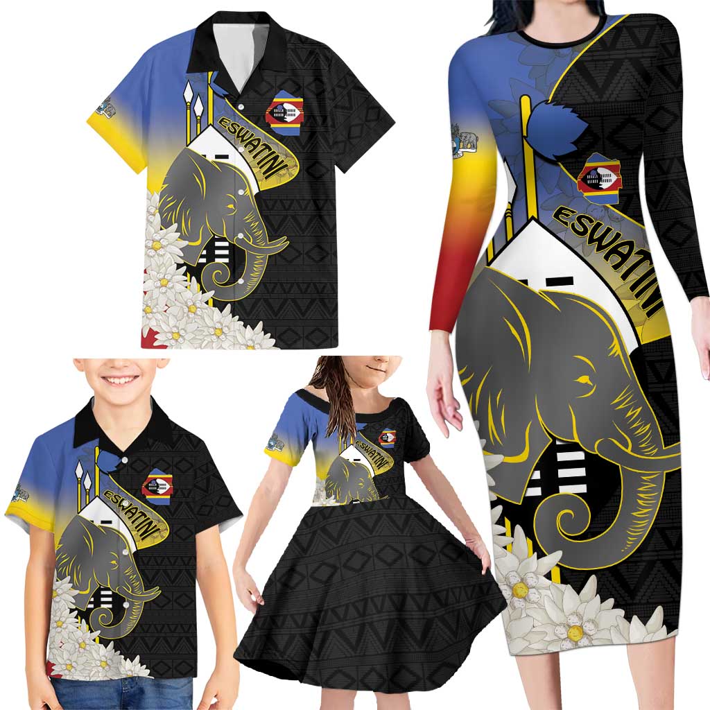 Eswatini Independence Day Family Matching Long Sleeve Bodycon Dress and Hawaiian Shirt Swaziland Nguni Shield African Pattern - Wonder Print Shop