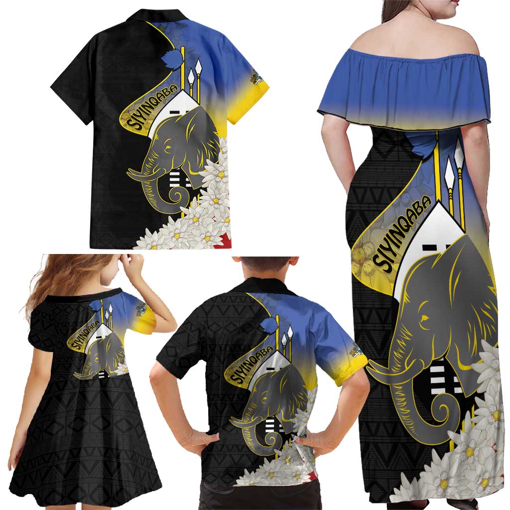 Eswatini Independence Day Family Matching Off Shoulder Maxi Dress and Hawaiian Shirt Swaziland Nguni Shield African Pattern - Wonder Print Shop