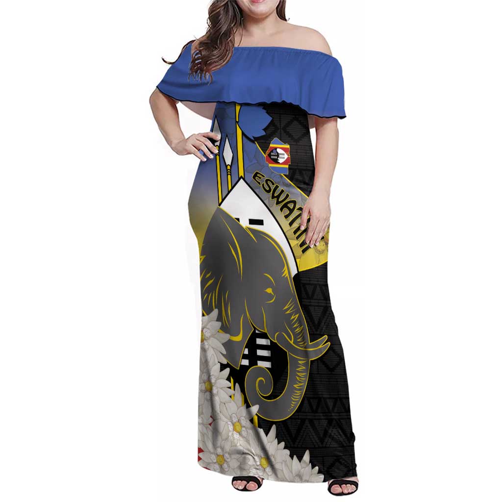 Eswatini Independence Day Family Matching Off Shoulder Maxi Dress and Hawaiian Shirt Swaziland Nguni Shield African Pattern - Wonder Print Shop