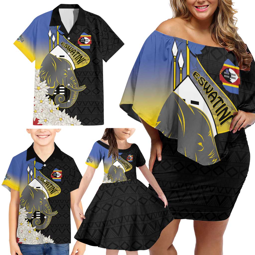 Eswatini Independence Day Family Matching Off Shoulder Short Dress and Hawaiian Shirt Swaziland Nguni Shield African Pattern - Wonder Print Shop