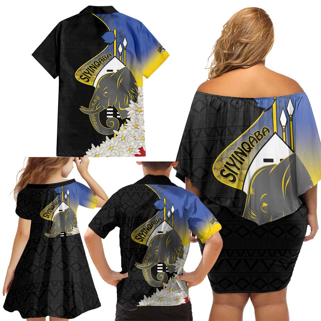 Eswatini Independence Day Family Matching Off Shoulder Short Dress and Hawaiian Shirt Swaziland Nguni Shield African Pattern - Wonder Print Shop