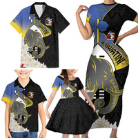 Eswatini Independence Day Family Matching Short Sleeve Bodycon Dress and Hawaiian Shirt Swaziland Nguni Shield African Pattern - Wonder Print Shop