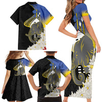 Eswatini Independence Day Family Matching Short Sleeve Bodycon Dress and Hawaiian Shirt Swaziland Nguni Shield African Pattern - Wonder Print Shop