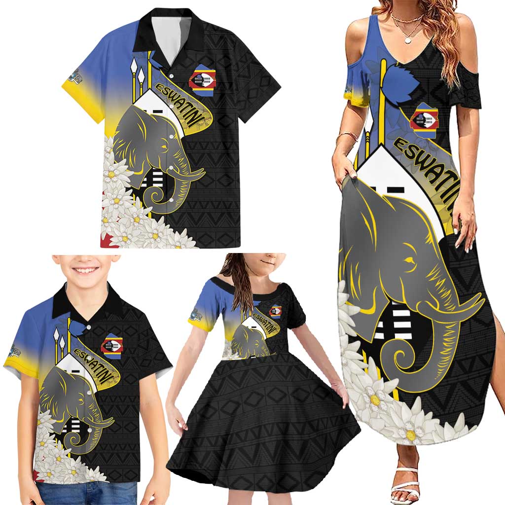 Eswatini Independence Day Family Matching Summer Maxi Dress and Hawaiian Shirt Swaziland Nguni Shield African Pattern - Wonder Print Shop