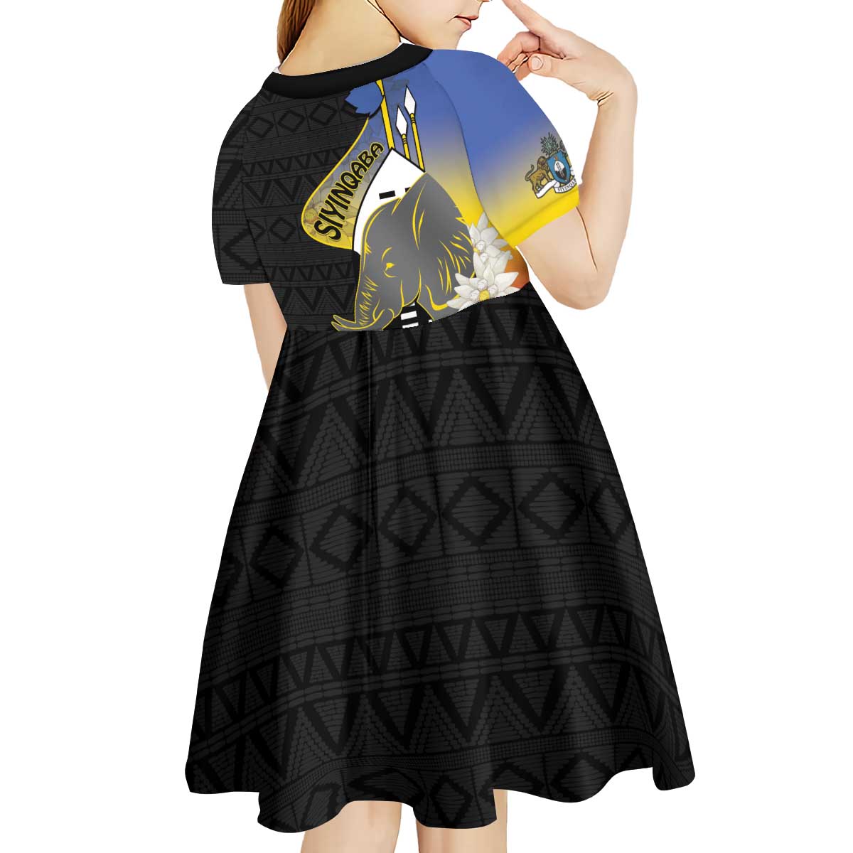 Eswatini Independence Day Kid Short Sleeve Dress Swaziland Nguni Shield African Pattern - Wonder Print Shop