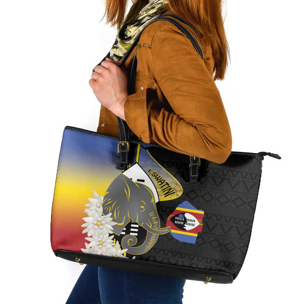 Eswatini Independence Day Leather Tote Bag Swaziland Nguni Shield African Pattern - Wonder Print Shop