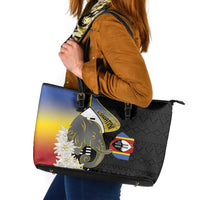 Eswatini Independence Day Leather Tote Bag Swaziland Nguni Shield African Pattern - Wonder Print Shop