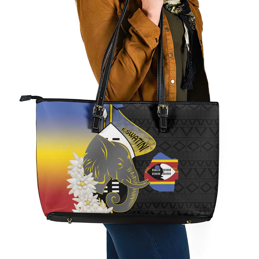 Eswatini Independence Day Leather Tote Bag Swaziland Nguni Shield African Pattern - Wonder Print Shop