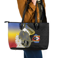 Eswatini Independence Day Leather Tote Bag Swaziland Nguni Shield African Pattern - Wonder Print Shop