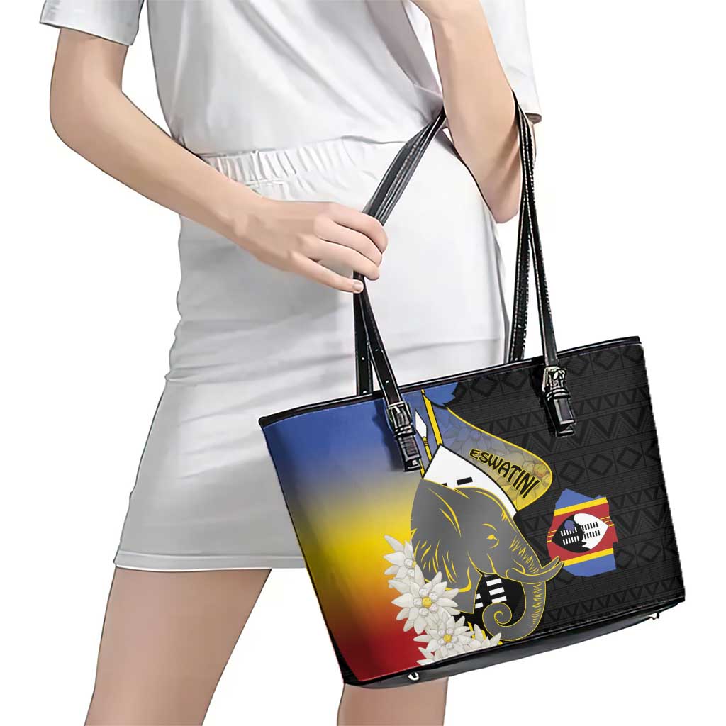 Eswatini Independence Day Leather Tote Bag Swaziland Nguni Shield African Pattern - Wonder Print Shop