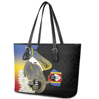 Eswatini Independence Day Leather Tote Bag Swaziland Nguni Shield African Pattern - Wonder Print Shop