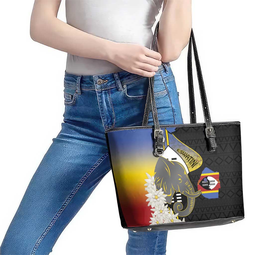 Eswatini Independence Day Leather Tote Bag Swaziland Nguni Shield African Pattern - Wonder Print Shop